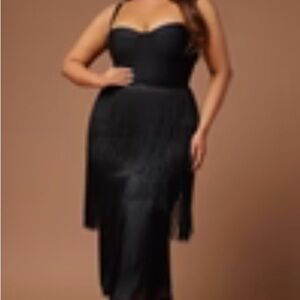 Fashion Nova Faye Bandage Fringe Maxi Dress - Black